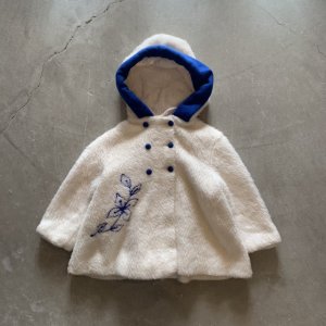 画像: 【Kids】UNKNOWN チェーン刺繍 フード付き フリースパーカー ジャケット 白■ビンテージ オールド アメリカ古着 キッズ 子供服 70s 花柄
