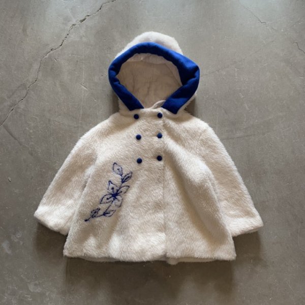 画像1: 【Kids】UNKNOWN チェーン刺繍 フード付き フリースパーカー ジャケット 白■ビンテージ オールド アメリカ古着 キッズ 子供服 70s 花柄 (1)