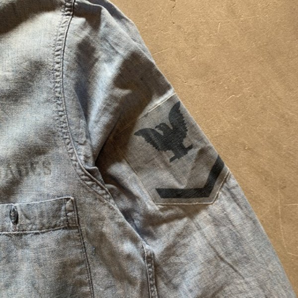 画像3: 【M/L】60s USN オールコットン 耳付き 長袖シャンブレーシャツ■ビンテージ オールド アメリカ古着 ミリタリー ボックス ステンシル (3)