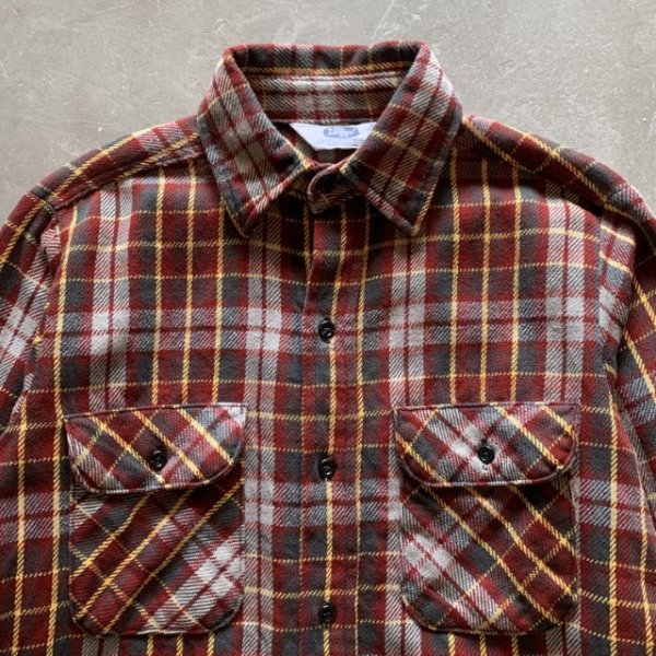 画像2: 【M/L】70s-80s USA製 Mr.Leggs 長袖ヘビーネルシャツ えんじ色チェック■ビンテージ オールド レトロ アメリカ古着 (2)