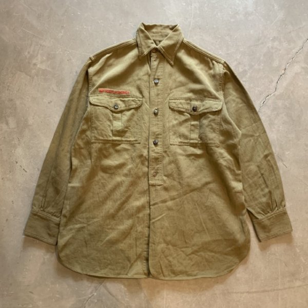 画像1: 【L/XL】40s BSA ボーイスカウト マチ付き チェンジボタン 長袖シャツ カーキ■ビンテージ オールド アメリカ古着 ビッグサイズ (1)