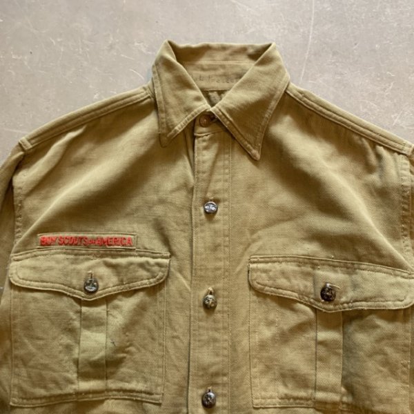 画像2: 【L/XL】40s BSA ボーイスカウト マチ付き チェンジボタン 長袖シャツ カーキ■ビンテージ オールド アメリカ古着 ビッグサイズ (2)