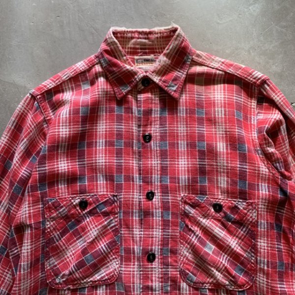 画像2: 【S】ボロ 50s PENNEY'S 長袖プリントネルシャツ 赤チェック■ビンテージ オールド レトロ アメリカ古着 ぺニーズ プリネル ライトネル (2)