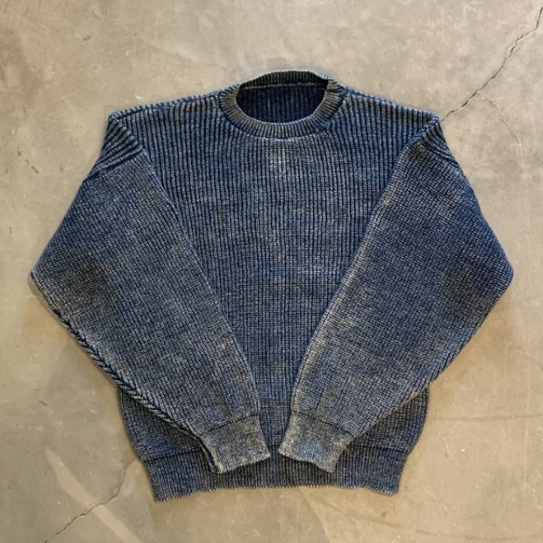 画像4: 【S/M or Ladies】UNKNOWN インディゴ コットンニット セーター 青無地■ビンテージ オールド アメリカ古着 90s レディース 短丈 (4)