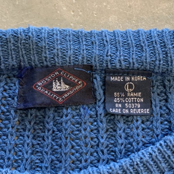 画像3: 【M/L】BOSTON CLIPPER ラミー×コットンニット セーター 青無地■ビンテージ オールド アメリカ古着 90s ブルー 短丈 (3)