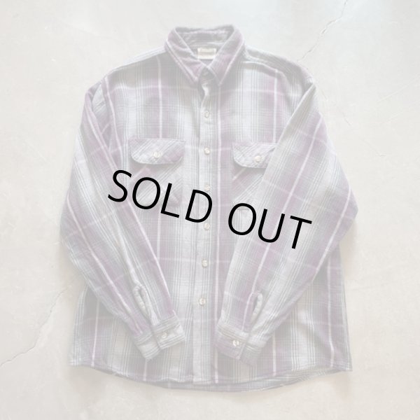 画像4: 【L/XL】90s Five Brother 長袖ヘビーネルシャツ 紫×グレーチェック■ビンテージ オールド アメリカ古着 USA製 ファイブブラザー (4)