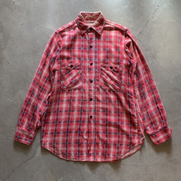 画像1: 【S】ボロ 50s PENNEY'S 長袖プリントネルシャツ 赤チェック■ビンテージ オールド レトロ アメリカ古着 ぺニーズ プリネル ライトネル (1)
