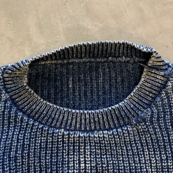 画像3: 【S/M or Ladies】UNKNOWN インディゴ コットンニット セーター 青無地■ビンテージ オールド アメリカ古着 90s レディース 短丈 (3)
