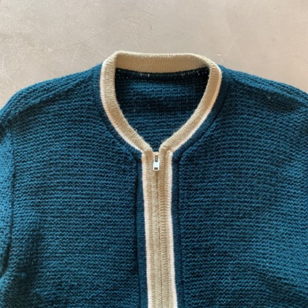 画像3: 【S or Ladies】60s-70s UNKNOWN アクリルニット ジップカーディガン セーター 深緑■ビンテージ オールド アメリカ古着 レディース (3)