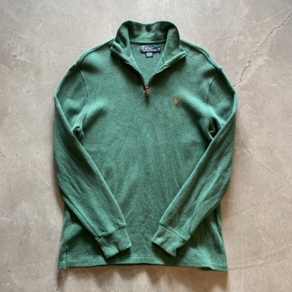 画像5: 【M/L】Polo Ralph Lauren ハーフジップ コットンニット セーター 緑■ビンテージ オールド アメリカ古着 ポロラルフローレン (5)