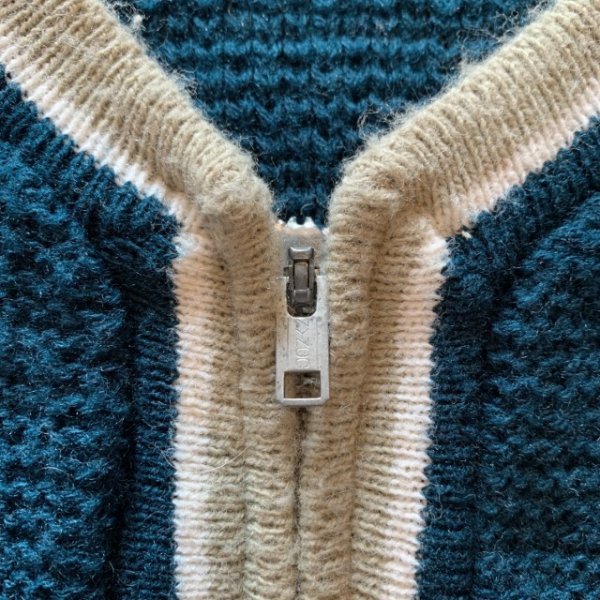 画像4: 【S or Ladies】60s-70s UNKNOWN アクリルニット ジップカーディガン セーター 深緑■ビンテージ オールド アメリカ古着 レディース (4)