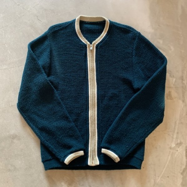 画像5: 【S or Ladies】60s-70s UNKNOWN アクリルニット ジップカーディガン セーター 深緑■ビンテージ オールド アメリカ古着 レディース (5)