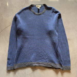画像: 【XL】Eddie Bauer コットンニット セーター ブルー×グレー ボーダー■ビンテージ オールド アメリカ古着 90s-2000s エディーバウアー