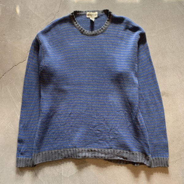 画像1: 【XL】Eddie Bauer コットンニット セーター ブルー×グレー ボーダー■ビンテージ オールド アメリカ古着 90s-2000s エディーバウアー (1)