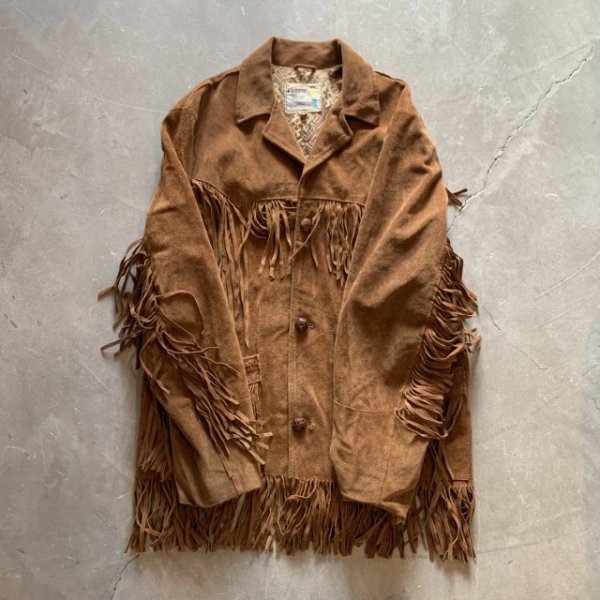 画像5: 【L】70s USA製 Pioneer Wear フリンジ スエードレザージャケット ブラウン 茶■ビンテージ レトロ アメリカ古着 革ジャン ウエスタン (5)