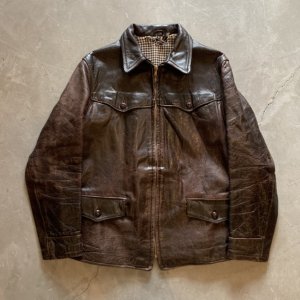 画像: 【S/M】50s WINDWARD ホースハイド レザージャケット 茶■ビンテージ レトロ アメリカ古着 40s 馬 革ジャン スポジャケ