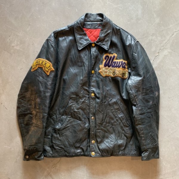 画像1: 【XL】70s-80s UNKNWON オールレザージャケット スタジャン ネイビー■ビンテージ レトロ アメリカ古着 革ジャン 襟付き カナダ製 (1)