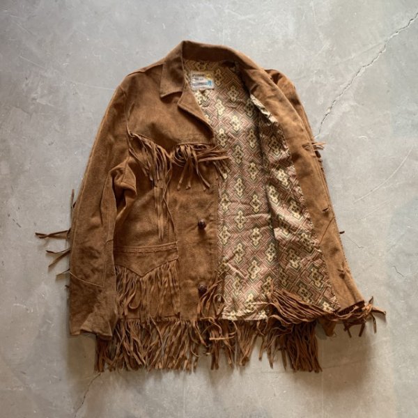 画像6: 【L】70s USA製 Pioneer Wear フリンジ スエードレザージャケット ブラウン 茶■ビンテージ レトロ アメリカ古着 革ジャン ウエスタン (6)