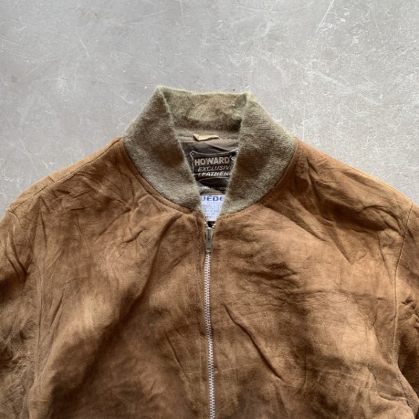 画像2: 【S】70s HOWARD'S スエードレザージャケット ブラウン 茶■ビンテージ レトロ アメリカ古着 60s ジップアップ 革ジャン MA-1 (2)