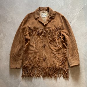画像: 【L】70s USA製 Pioneer Wear フリンジ スエードレザージャケット ブラウン 茶■ビンテージ レトロ アメリカ古着 革ジャン ウエスタン