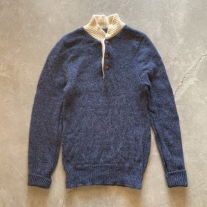 画像: 【Ladies】NORTHERN ISLES ヘンリーネック ウールセーター ニット 青×生成り色■ビンテージ オールド レトロ アメリカ古着 レディース