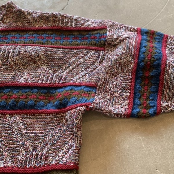 画像4: 【L/XL】UNKNOWN コットンニット セーター ボーダー ミックス■ビンテージ オールド レトロ アメリカ古着 80s-90s (4)