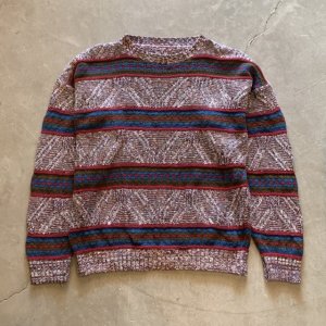 画像: 【L/XL】UNKNOWN コットンニット セーター ボーダー ミックス■ビンテージ オールド レトロ アメリカ古着 80s-90s