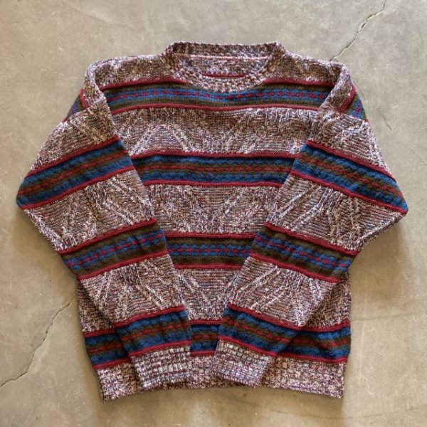画像5: 【L/XL】UNKNOWN コットンニット セーター ボーダー ミックス■ビンテージ オールド レトロ アメリカ古着 80s-90s (5)