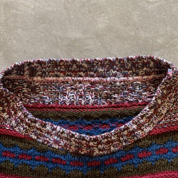 画像3: 【L/XL】UNKNOWN コットンニット セーター ボーダー ミックス■ビンテージ オールド レトロ アメリカ古着 80s-90s (3)