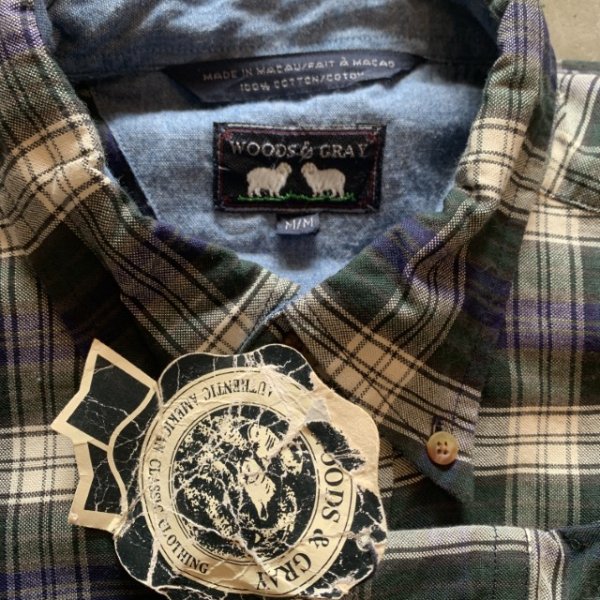 画像2: 【M/L】デッドストック WOODS&GRAY 長袖シャツ 緑チェック■ビンテージ オールド アメリカ古着 90s ボタンダウン (2)