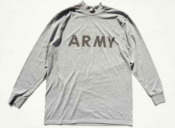 ◇ US ARMY モックネック プリント 長袖Tシャツ M グレー/ビンテージ