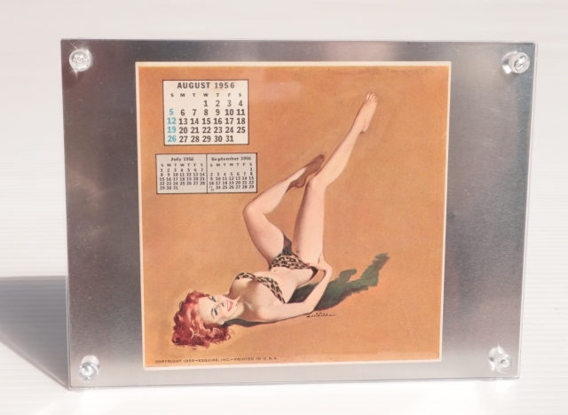 ◆ アメリカ雑貨 50's ピンナップガール フレーム入りカレンダー AUG/ビンテージ アンティーク レトロ インテリア ポスター エロ