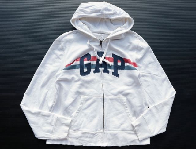 ◇ GAP ジップアップ スウェットパーカー Lサイズ 白 トリコロール