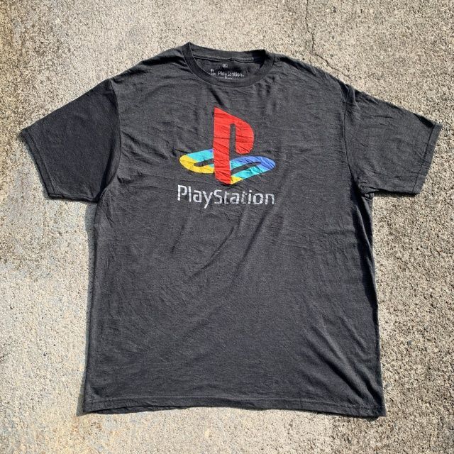 XL】「Play Station」プリントTシャツ ダークグレー□アメリカ古着