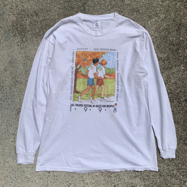 L】90s DELTA 長袖プリントTシャツ ホワイト 白□ビンテージ オールド