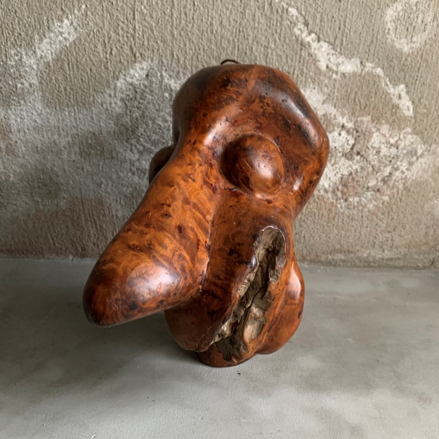 19.5cm】木彫り 顔 オブジェ ウォールデコ ウッドカービング